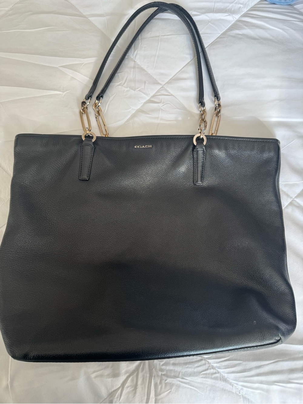 Coach Black Leather Tote with Gold Hardware Accents